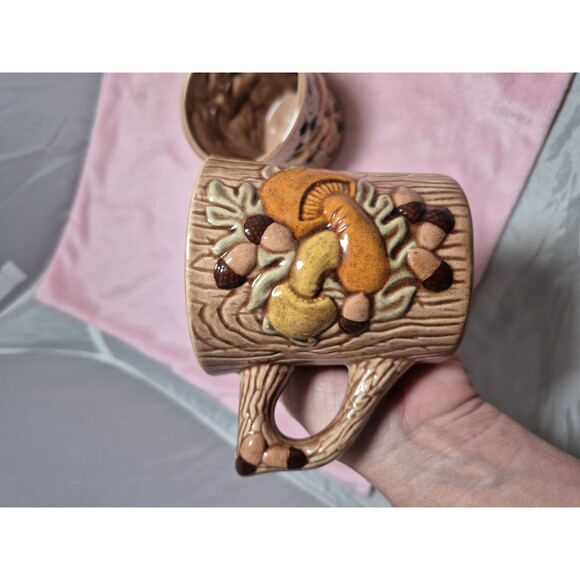 Vintage ARNEL'S Mushroom Mug Set Of 3 Coffee Tea MCM Ceramic Beige Brown Signed - Picture 4 of 8